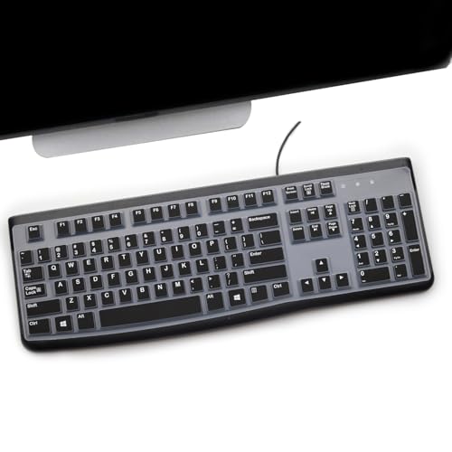 2 Pack Keyboard Cover for Logitech K120 & MK120 Ergonomic Desktop USB Keyboard, Logitech K120 & MK120 US Layout Waterproof Anti-Dust Keyboard Skin-Black+Clear - color: Black+Clear