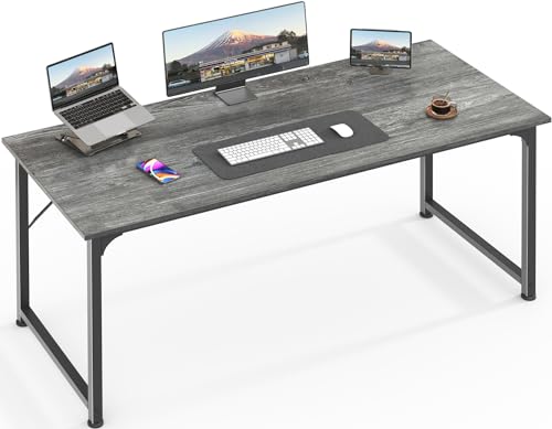 Huuger Computer Desk, 55 Inch Home Office Desk, Gaming Writing Work from Home Study Desk, Large Legroom, Sturdy Metal Frame, Modern Simple, Grey - color: Grey, size: 54inch