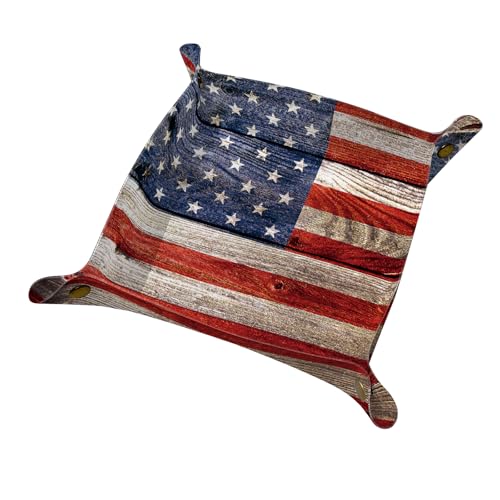 PU Leather Jewelry Valet Tray, Portable Catchall Tray for Keys, Wallet, Watch, Travel Jewelry Organizer for Nightstand Desk Entryway Home Decor Gift for Women Men American Flag - color: American Flag