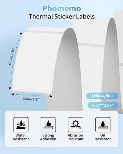 M110 Labels Compatible with Phomemo M110/M120/M200/M220/M221 Label Maker Printer, Black on White, 1.57"x 2.36"(40x60mm), Multi-Purpose Self-Adhesive Thermal Labels - size: 1.57"x 2.36", style: 1 Roll