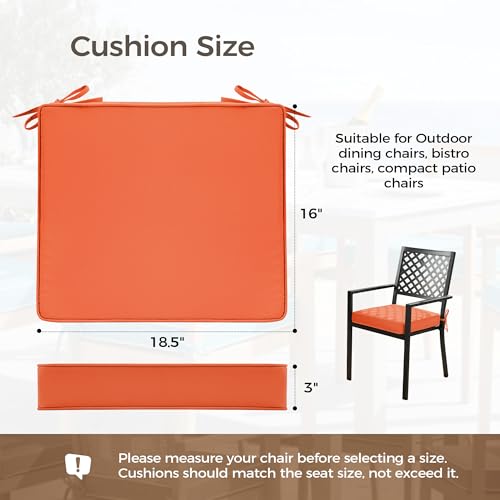 UNIKOME Outdoor Chair Cushions Set of 4, Water Resistant Patio Seat Cushions with Ties for Outdoor Furniture, High-Density Foam, UV & Fade Resistant, Piped Edge – 18.5" x 16" x 3", Orange - color: 06 Orange, size: 18.5" W X 16" D X 3" H