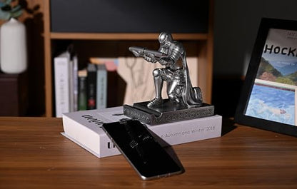 Windbreaker Soldier Knight Pen Holder Personalized Desk Accessory, Mobile Phone & Gaming Controller Holder, Device Stand Gift for Medieval Enthusiasts (Silver) - color: Silver