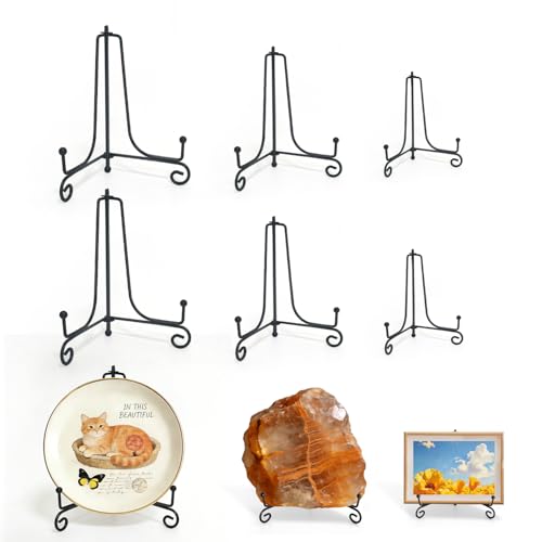 Iron Plate Stands for Display,Foldable Book Holder & Easel Stand for Sign, Versatile Poster Stand and Small Plate Stand for Home Decor, Art, Photo Frame, Card, Crystal Display (Black, 4 6 8 inch (6Pcs)) - color: Black, size: 4 6 8 inch (6Pcs)