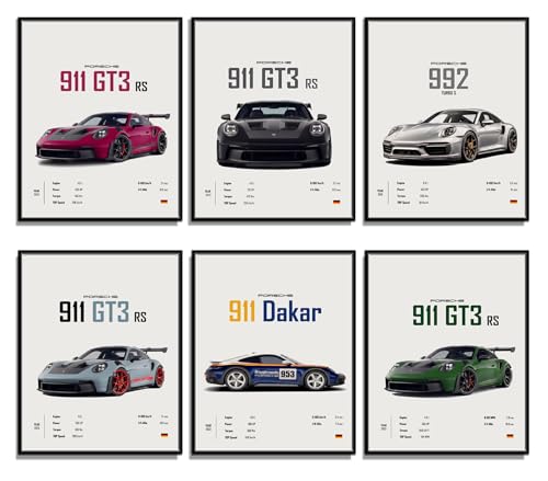 CSLGQGV Car Poster Vintage Racing Car Wall Art Supercar Canvas Prints Painting For Men Room Pictures Guys Dorm Room Aesthetics Decor Bedroom Office (Unframed,8×10inch,6pcs) Colorful 2 - color: Colorful 3, size: 8" x 10" Poster
