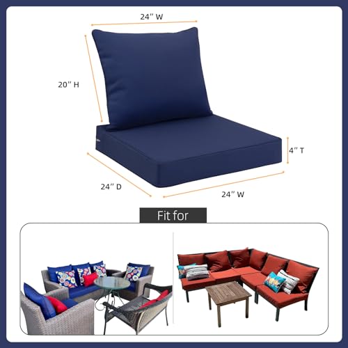 Favoyard Outdoor Seat Cushion Set 24 x 24 Inch Waterproof & Fade Resistant Patio Furniture Cushions with Removable Cover Deep Seat & Back Cushion with Tie Straps for Chair Sofa Couch - color: Blue, size: 24 x 24 Inch