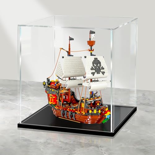 LANSCOERY Acrylic Display Case, 18x18x18 in Clear Display Box with 10mm Black Base for Large Collectibles and Keepsakes - color: Black, size: 18x18x18inch; 45x45x45cm