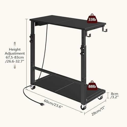 MAHANCRIS Computer Tower Stand with Power Outlet, Mobile PC Stand for Floor, Height Adjustable PC Holder Cart Under Desk, 26.6"-32.7" H, for Home Office, Gaming Room, Black PCHS216E01 - size: 23.6"L x 11.0"W x 26.6"H