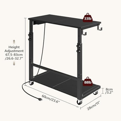 MAHANCRIS Computer Tower Stand with Power Outlet, Mobile PC Stand for Floor, Height Adjustable PC Holder Cart Under Desk, 26.6"-32.7" H, for Home Office, Gaming Room, Black PCHS216E01 - size: 23.6"L x 11.0"W x 26.6"H