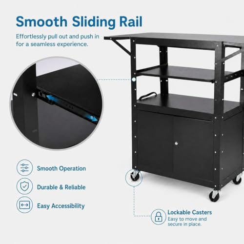 Adjustable Height AV Media Cart, 24-42 Inch Mobile Stand with Locking Storage, Extended Tray Organizer, Cable Management Wheels, for Home Office School - size: With extension frame