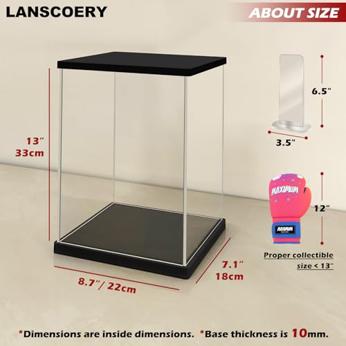 LANSCOERY Acrylic Display Case 8.7x7.1x13 in, 10mm Base, RGB Ring Light, 3mm Clear Panels, Front Door for Action Figures and Models - size: 8.7x7.1x13inch; 22x18x33cm