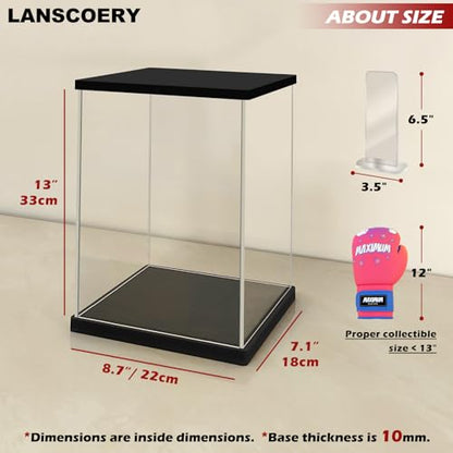 LANSCOERY Acrylic Display Case 8.7x7.1x13 in, 10mm Base, RGB Ring Light, 3mm Clear Panels, Front Door for Action Figures and Models - size: 8.7x7.1x13inch; 22x18x33cm