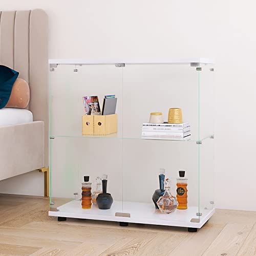 Beauty4U Glass Display Cabinet with 2 Shelves, 2 Doors Curio Cabinets for Living Room, Bedroom, Office, White Floor Standing Glass Bookshelf, Quick Installation - color: White, size: 2-Door 2-Shelf