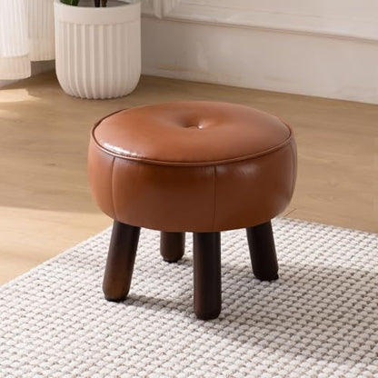 oakvivo Small Foot Stool, Round Faux Leather Pouf Ottoman Foot Rest, Footstool Ottomans with Rubber Legs Under Desk, 13''L x 13''W x 10.2''H, Footrest for Couch, Living Room, Bedroom, Hallway, Brown - color: Brown