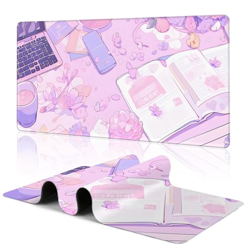 Large Mouse Pad Anime Purple Table Decorate Gaming Mousepad Desk Pad Mat for Keyboard and Mouse, Large Non-Slip Rubber Base Mousepad Desk Mat with Stitched Edges for Gaming Office, 31.5 x 15.8 in - color: Anime Purple Table Decorate
