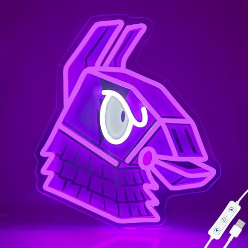 Fortnite Supply Llama Neon Sign, Official Licensed Purple LED Neon Light for Gaming Room Decor - USB Dimmable Gaming Lights for Boys Room, Fortnite Gifts for Gamer, Streamer Wall Art, Man Cave Setup - color: B-Llama
