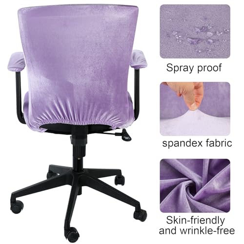 Tallew 4 Pcs Office Chair Covers Set Computer Universal Protective Stretchable Chair Seat Covers Desk Armrest Slipcovers Pads Office Cushion Backrest for Rotating(Purple) - color: Purple