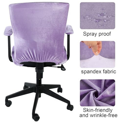 Tallew 4 Pcs Office Chair Covers Set Computer Universal Protective Stretchable Chair Seat Covers Desk Armrest Slipcovers Pads Office Cushion Backrest for Rotating(Purple) - color: Purple