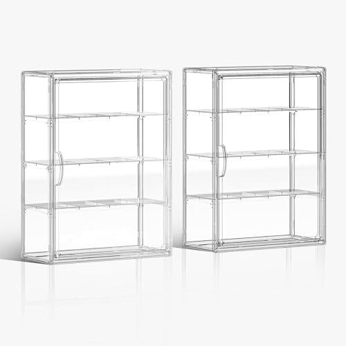Clear 4 Tiers Acrylic Display Case for Figures Collectibles Wall Mounted Hobby Figurine Display Case with Shelves, Display Shelf Storage Box for Labubu Action Figures, Car Model, XXL, 2 Pack - size: XXL-2 Pack