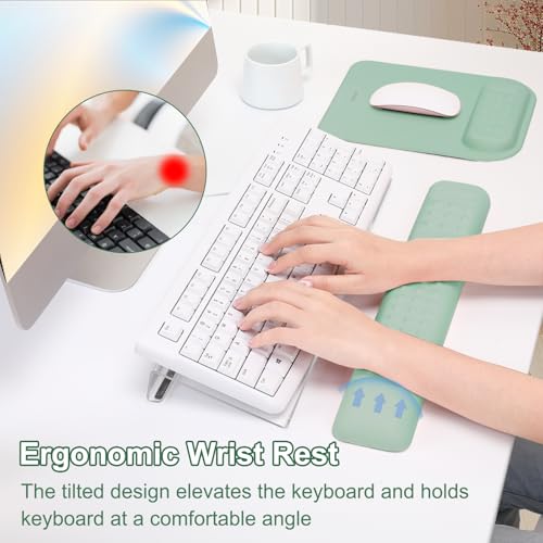 MOSISO Computer Keyboard Stand&Wrist Rest Support for Keyboard &Mouse Pad Set, Ergonomic Massage Wrist Rest Set, Easy Typing Working Acrylic Clear Stand for Office Home, Antique Green - color: Antique Green