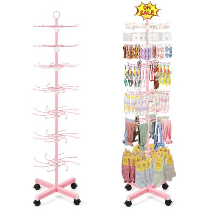 Flenpptly Retail Display Stand, 7-Tier Rotating Display Rack for Store Display, Movable and Adjustable Spinning Display Stand for Earrings, Jewelry, Keychains, Socks Display (7-Tier Pink) - color: 7-Tier Pink