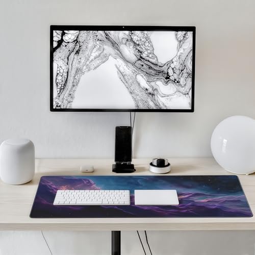 Large Gaming Mouse Pad with Purple Cloud Design, 35.4x15.7 Inch Extended Desk Mat, Soft Cloth Surface with Anti-Slip Rubber Base for Keyboard and Mouse - color: Purple Clouds