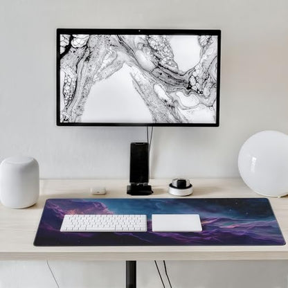 Large Gaming Mouse Pad with Purple Cloud Design, 35.4x15.7 Inch Extended Desk Mat, Soft Cloth Surface with Anti-Slip Rubber Base for Keyboard and Mouse - color: Purple Clouds
