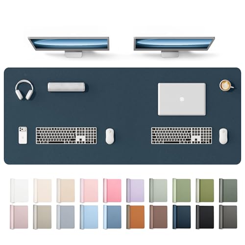 YSAGi Leather Desk Protector, Office Mat, Large Mouse Mat, Non-Slip PU Leather Blotter, Laptop Desk Mat, Waterproof Writing Pad for Office and Home(Dark Blue, 63" x 24") - color: Dark Blue, size: 63" x 24"