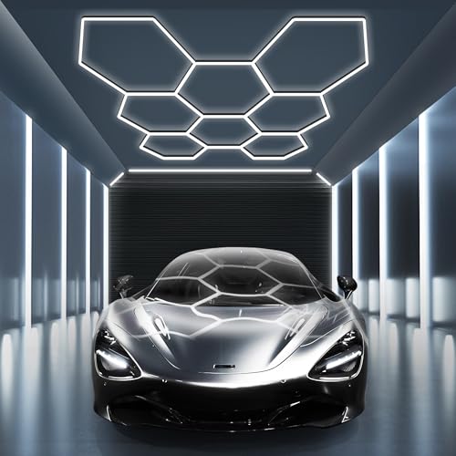 MODERN Hexagon Garage Light: Higher Brightness 38880 Lumens Honeycomb Garage Light, 8 Grid Systems 6500K, Hexagon Garage Grid Lighting for Garage, Gym, Car Detailing Shop etc. - size: 8 HEX without Border
