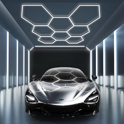 MODERN Hexagon Garage Light: Higher Brightness 38880 Lumens Honeycomb Garage Light, 8 Grid Systems 6500K, Hexagon Garage Grid Lighting for Garage, Gym, Car Detailing Shop etc. - size: 8 HEX without Border