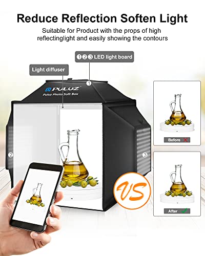 PULUZ Upgraded 16x16 inch Photo Light Box, 480 LEDs Photo Studio Tent Soft Box, CRI 95+ Dimmable Shooting Box with 4 Backdrops for Product Photography