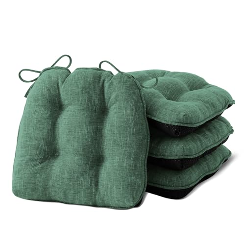 IPYNBAP Chair Cushions for Dining Chairs Set of 4, Kitchen Chair Cushions, Chair Pads with Ties Non Slip Backing, Christmas Room Decor, Tufted Memory Foam Seat Cushion 4 Pack, 18"x18"x4", Dark Green - color: Dark Green, size: 18" x 18" x 4"