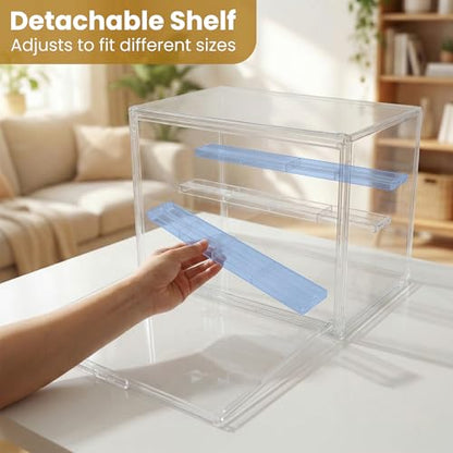 Acrylic Display Case 2 Pack, 4-Tier Large Clear Stackable Display Boxes with Magnetic Doors and Removable Shelves, Dustproof Showcase for Figures, Collectibles, Models - size: Large