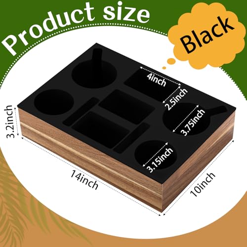 Yerliker Couch Cup Holder Tray, Silicone Lining Couch Caddy Waterproof Anti-spill Sofa Cup Holder for Bed Car Seat Organizer, Hold Mugs, Drinks, Snacks, Phones, Remotes(Rectangle,Black,Acacia) - color: Black, size: Acacia