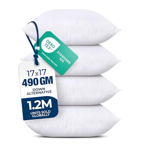 Utopia Bedding Throw Pillows (Set of 4, White) – 17 x 17 Inches Down Alternative Pillows for Bed, Sofa, and Couch - Fluffy Decorative Stuffer Pillow for Indoors & Outdoors - size: 17x17 Inch