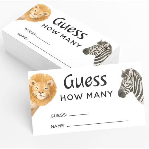 Printed Party Safari Baby Shower Guess How Many Game with Display Sign, Jungle Wild One Theme, Candy Jar Game Cards for Guests, 30 Cards & Sign - color: Jungle Safari