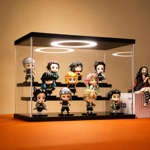 Acrylic Display Case with Adjustable LED Light, 3 Tier Clear Display Box Dustproof Showcase for Action Figures, Collectibles and Mini Toys, Assembly Display Cabinet(Black 12.5×6.7×9in) - color: Black, size: 3 Tier 12.5×7×9in