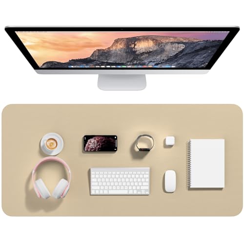 Hsurbtra Desk Pad, 35.5" x 17" PU Leather Desk Mat, XXL Extended Mouse Pad, Waterproof Desktop Blotter Protector, Non-Slip Ultra Thin Large Laptop Keyboard Writing Mat for Office Home, Beige - color: Beige, size: 35.5" x 17"