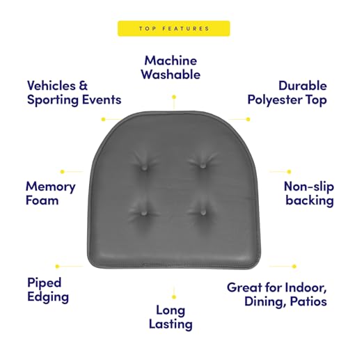 Sweet Home Collection Chair Cushion Memory Foam Pads Tufted Slip Non Skid Rubber Back U-Shaped 17" x 16" Seat Cover, 4 Count (Pack of 1), Faux Leather Gray - color: Faux Leather Gray, size: 4 Pack, style: Foam Pads