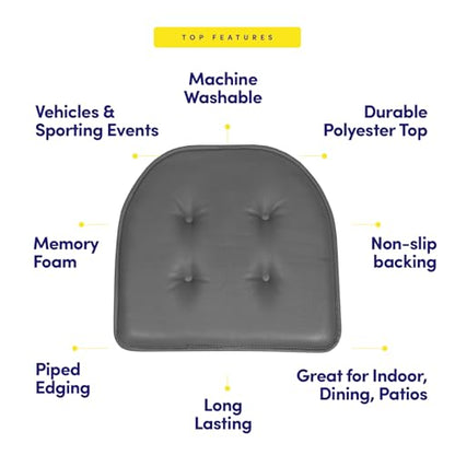 Sweet Home Collection Chair Cushion Memory Foam Pads Tufted Slip Non Skid Rubber Back U-Shaped 17" x 16" Seat Cover, 4 Count (Pack of 1), Faux Leather Gray - color: Faux Leather Gray, size: 4 Pack, style: Foam Pads