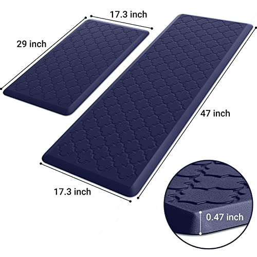 Kitchen Mat [2 PCS] Cushioned Anti-Fatigue Floor Mat Water Resistant Non-Skid Kitchen Mats and Rugs Ergonomic Comfort Foam Kitchen Rugs Standing Mat for Kitchen Floor Office Sink Laundry(Blue) - color: Blue, size: 17.3"x29"+17.3"x47"