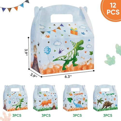 WERNNSAI 12 Pcs Dinosaur Party Favor Boxes Candy Gift Box for Kids Boys | Watercolor Dinosaur Theme, 4 Assorted Styles, Vibrant Printing Quality, Sturdy and Easy to Assemble - color: Dinosaur C