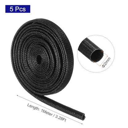 MECCANIXITY 5Pcs Wire Insulation Braid Fire Sleeve,3.28Ft-2mm ID Black, High Temp Silicone Coated Fiberglass Sleeving for Automotive Hose Lines Electrical Wiring - color: Black, size: 3.28Ft-2mm