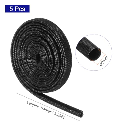 MECCANIXITY 5Pcs Wire Insulation Braid Fire Sleeve,3.28Ft-2mm ID Black, High Temp Silicone Coated Fiberglass Sleeving for Automotive Hose Lines Electrical Wiring - color: Black, size: 3.28Ft-2mm