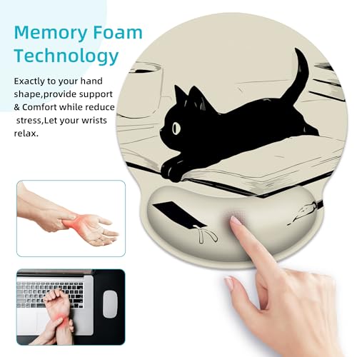 Ergonomic Mouse Pad with Wrist Support,Kawaii Anime Black Cat Mouse Pad with Wrist Rest,Relieve Wrist Pain Mousepad Non-Slip Rubber Base,Mouse Pads for Desk,Computers,Laptop,Office,Home,Accessories - color: Kawaii Anime Black Cat