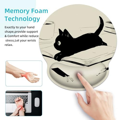 Ergonomic Mouse Pad with Wrist Support,Kawaii Anime Black Cat Mouse Pad with Wrist Rest,Relieve Wrist Pain Mousepad Non-Slip Rubber Base,Mouse Pads for Desk,Computers,Laptop,Office,Home,Accessories - color: Kawaii Anime Black Cat
