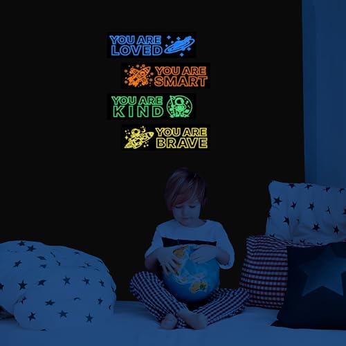 4 Pcs Glow in The Dark Astronaut Wall Stickers, Space Astronaut Inspirational Wall Decor for Boys Room, Kids Bedrooms Game Rooms Nursery Decorations, 4 Colors - color: Luminescent-022wscp-multi