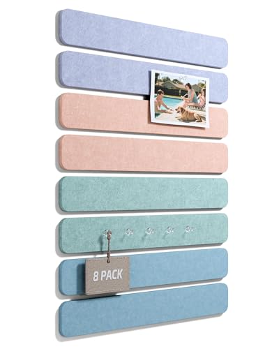 Fluxynara Cork Board Alternative Felt Strip Board 8-Pack 13"x2", Office Pin Board with 50 Push Pins, Adhesive Install for Bedroom Door & Home Office (Coastal Haze) - color: Coastal Haze, size: 8-pack