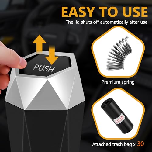 Car Trash Can with Lid - 2-Pack, Interior Accessories for Vehicles, Leakproof Garbage Can with 30 Detachable Trash Bags, Multipurpose Organizers and Storage Solutions for Home and Office - color: silver-2Pcs