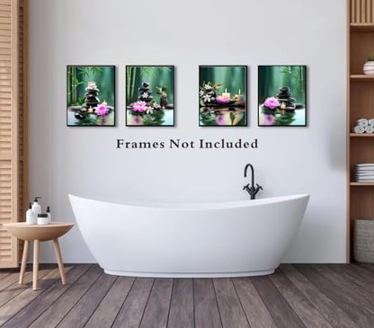 TANXM Zen Wall Art Print - Meditation Canvas, Spa Stones, Sand Posters for Yoga Office Bathroom Bedroom - Set of 4 (Unframed 8 x 10 IN), Warm - color: Unframed 8"X10"- Print Meditation Canvas Wall Art