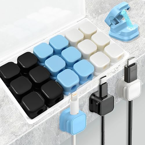 18 Pack Cord Organizer Holder, Magnetic Cable Clips Management, Easy Adhesive Phone Charging Cable Keeper, Hide Or Organize Desk Cable for Kitchen, Office, Car, Nightstand（3Colors） - color: 3 Colors